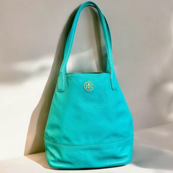 Tory Burch Aqua Turquoise Leather Michelle Tote